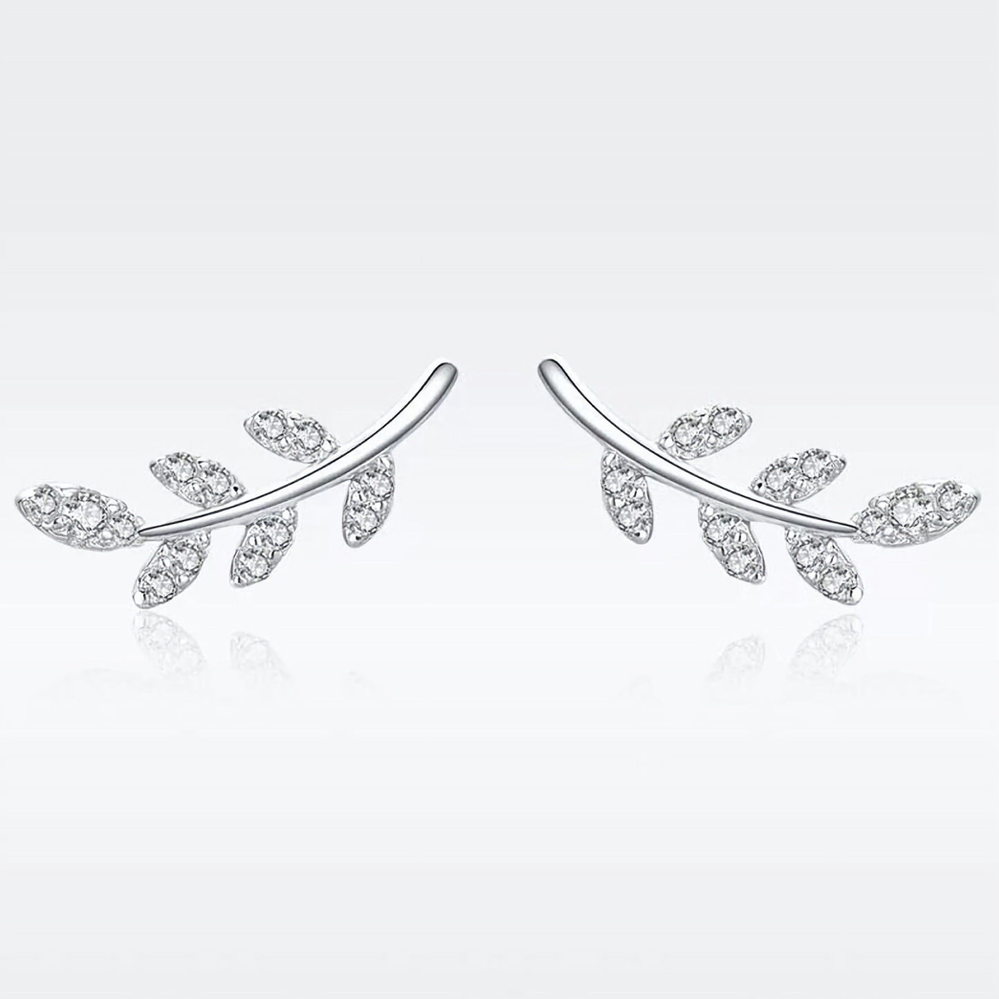 Silver Leaves Earrings with Sparkly CZ Crystals