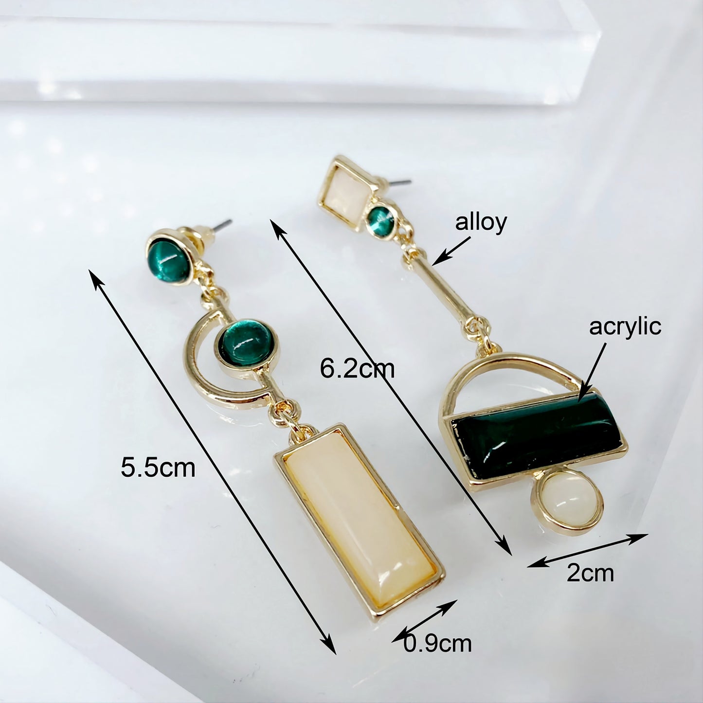 Asymmetric green Earrings