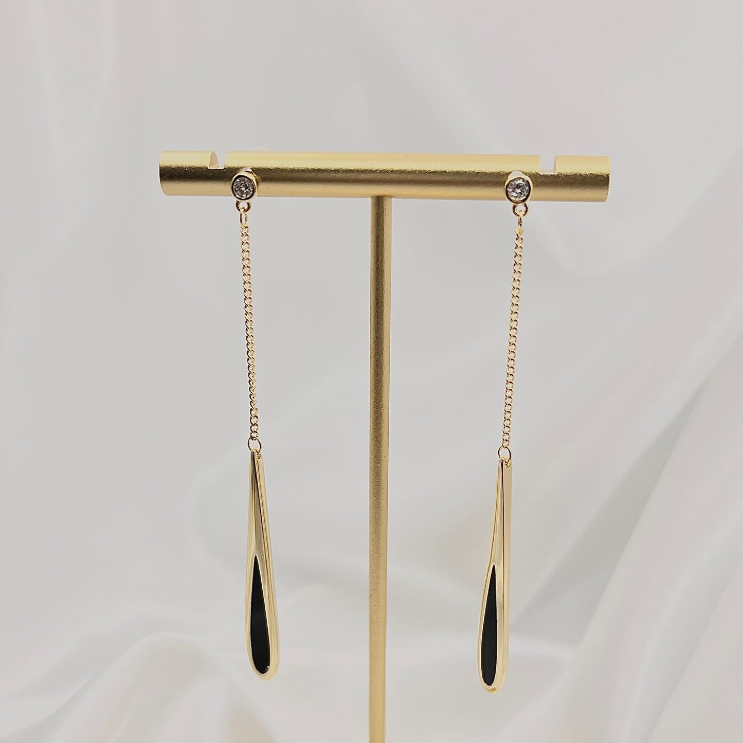 Gold Black Drop Dangle Earrings
