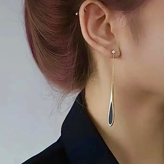 Gold Black Drop Dangle Earrings