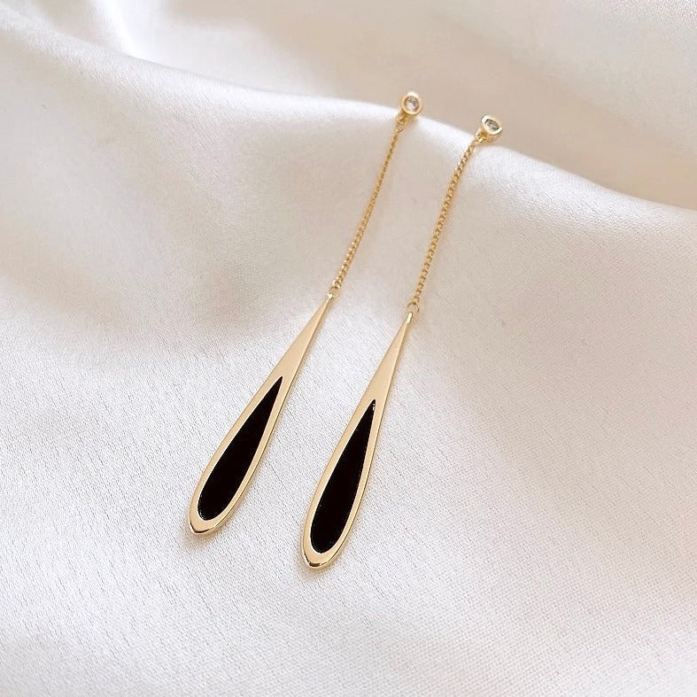 Gold Black Drop Dangle Earrings