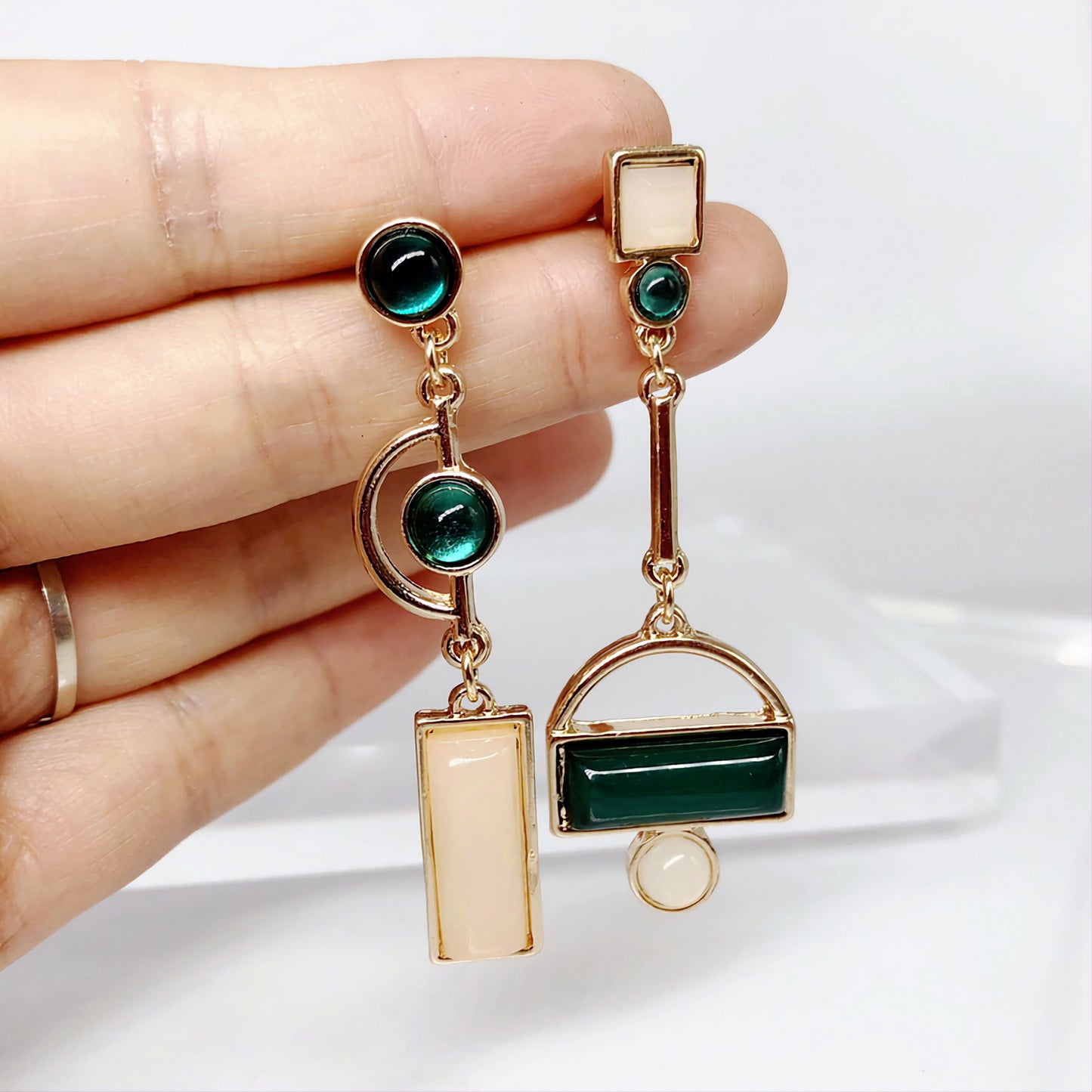 Asymmetric green Earrings