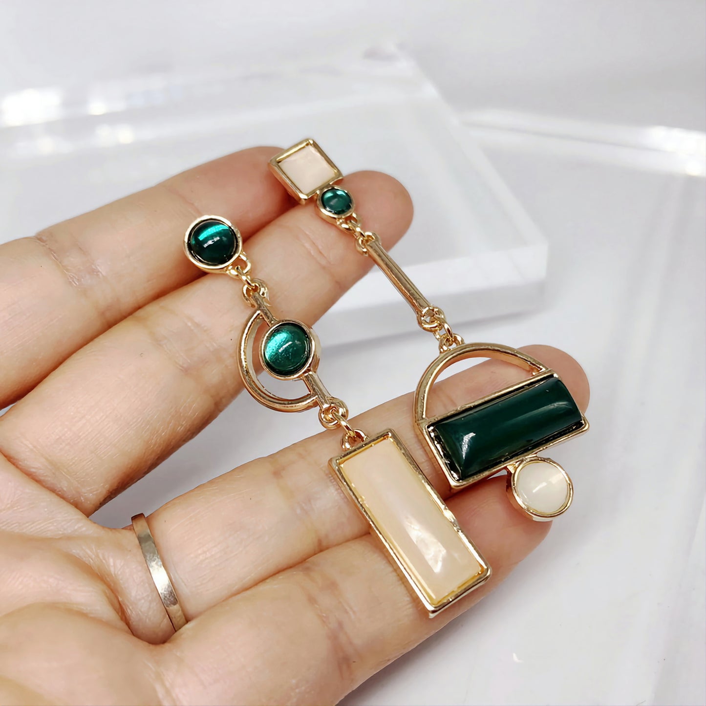 Asymmetric green Earrings