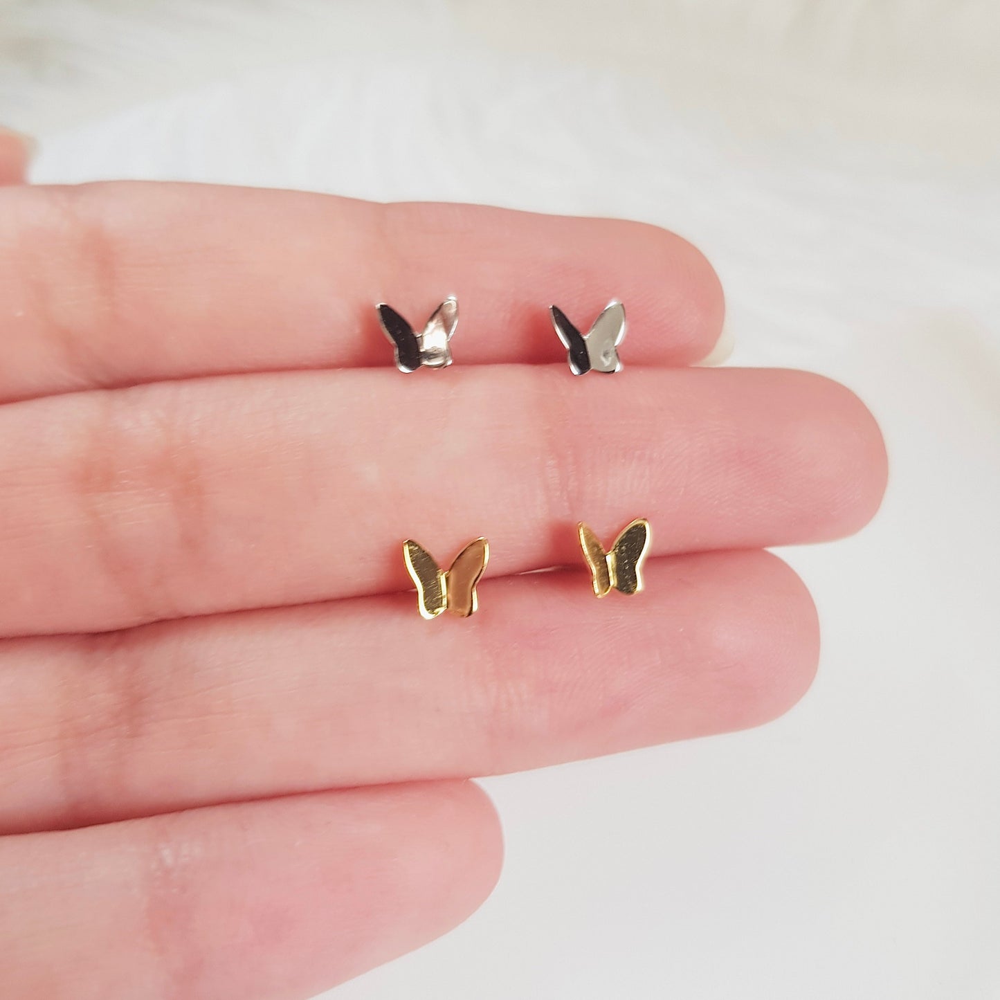 Tiny 14k Gold Silver Butterfly earrings