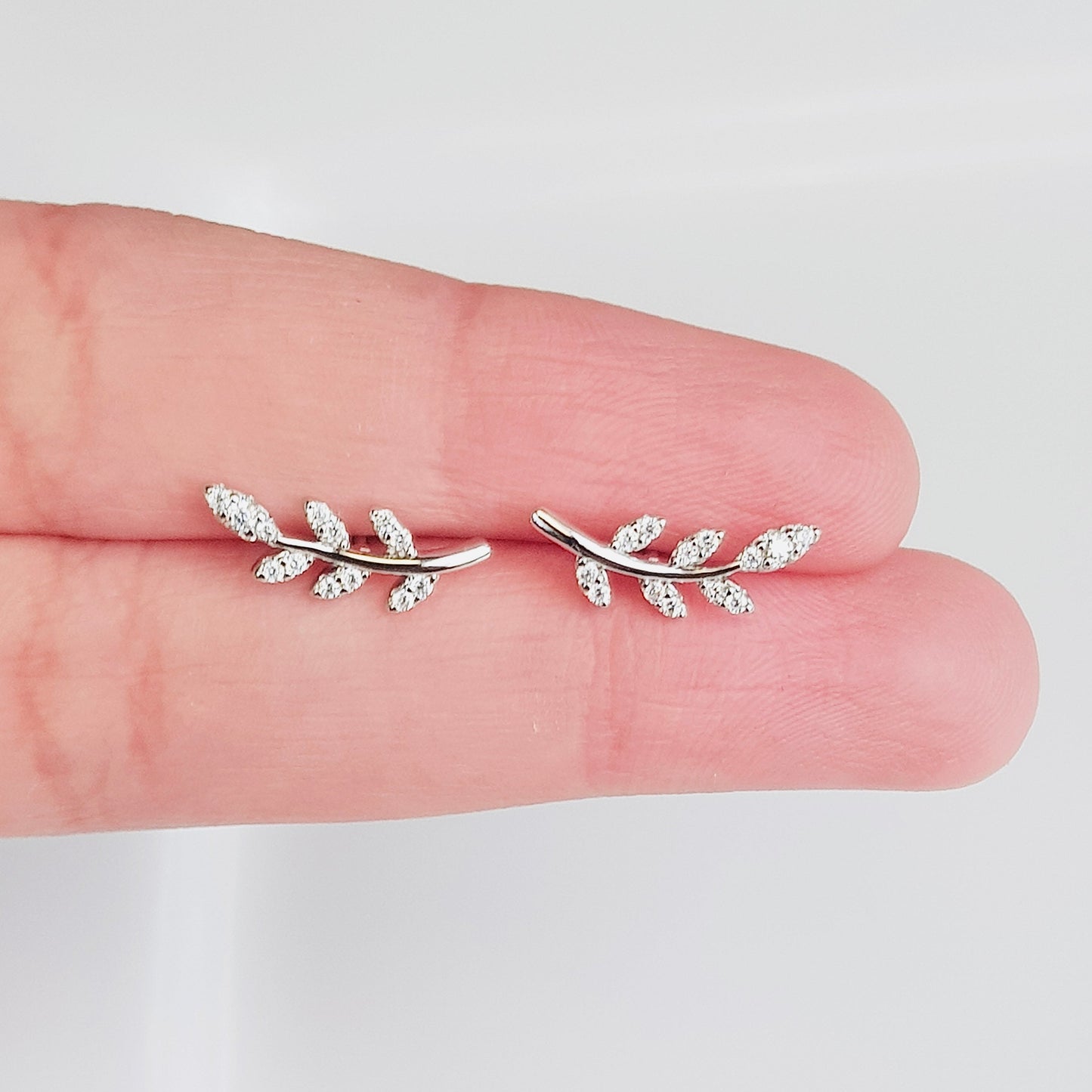 Silver Leaves Earrings with Sparkly CZ Crystals