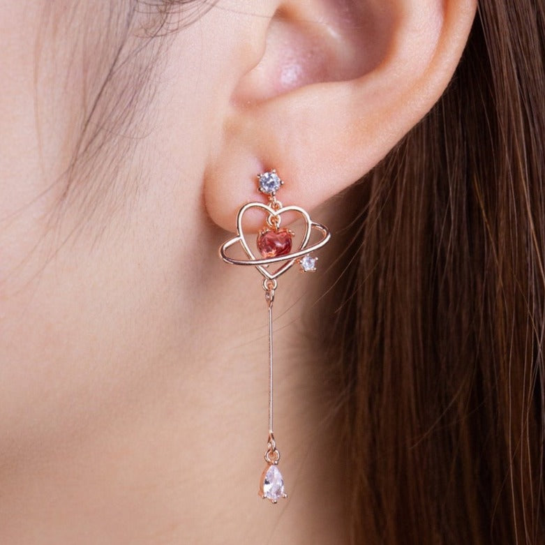 Pink heart threader earrings