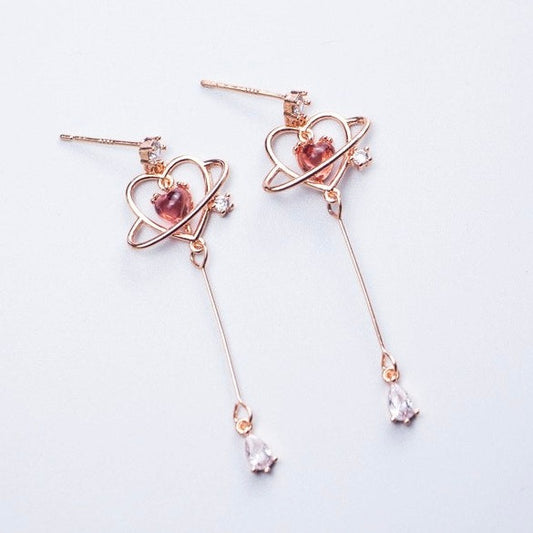 Pink heart threader earrings