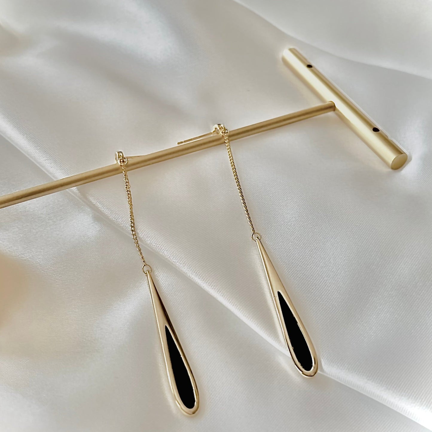 Gold Black Drop Dangle Earrings