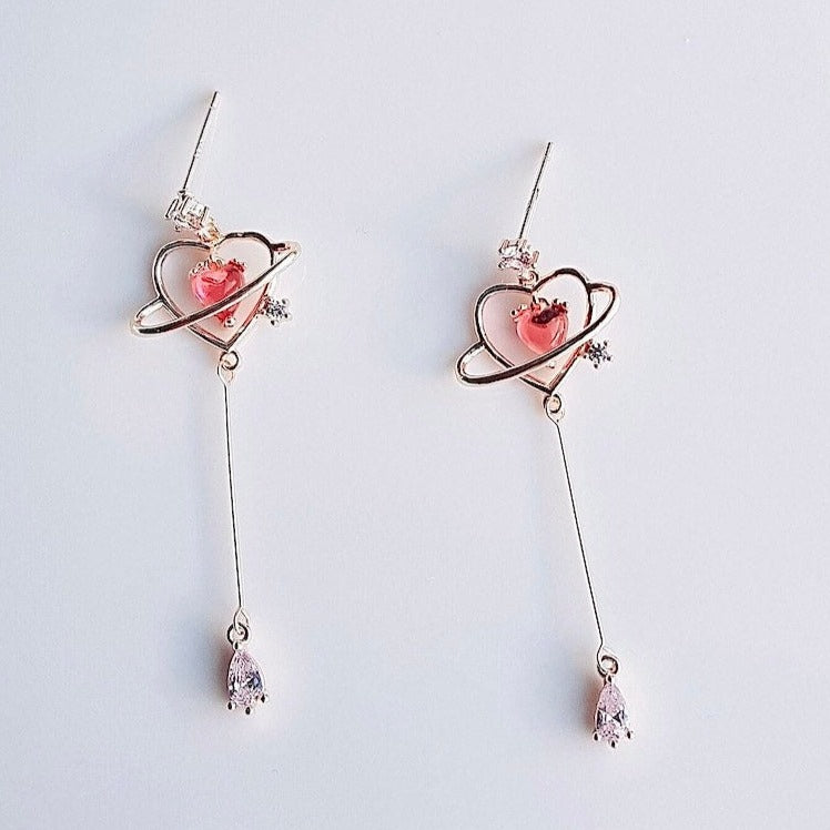 Pink heart threader earrings