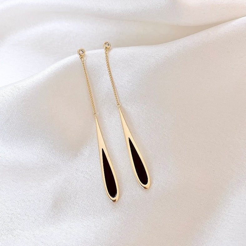 Gold Black Drop Dangle Earrings